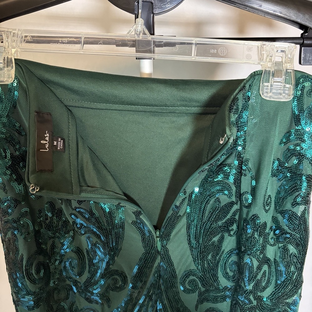 Lulus Medium Green Luxe Aesthetic Sequin 2 Piece Maxi Dress Glam Sexy Wedding - Picture 9 of 16